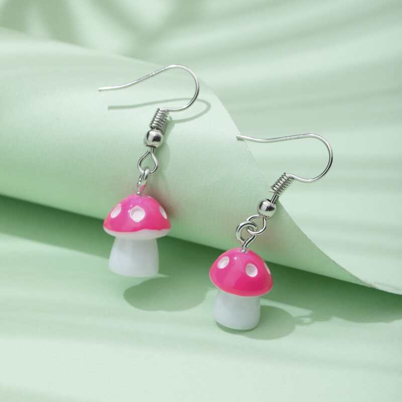 

Mushroom Drop Earrings, Hot pink