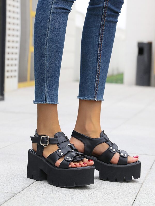 black platform sandals shein