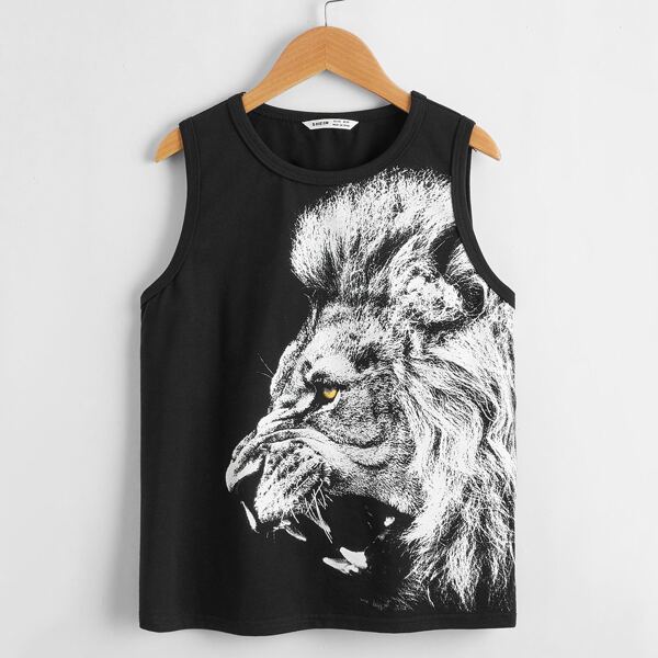 

Boys Lion Print Tank Top, Black