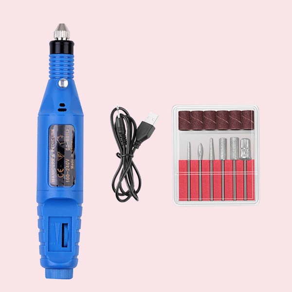 

1pc Nail Polisher With 6pcs Polishing Heads, Blue