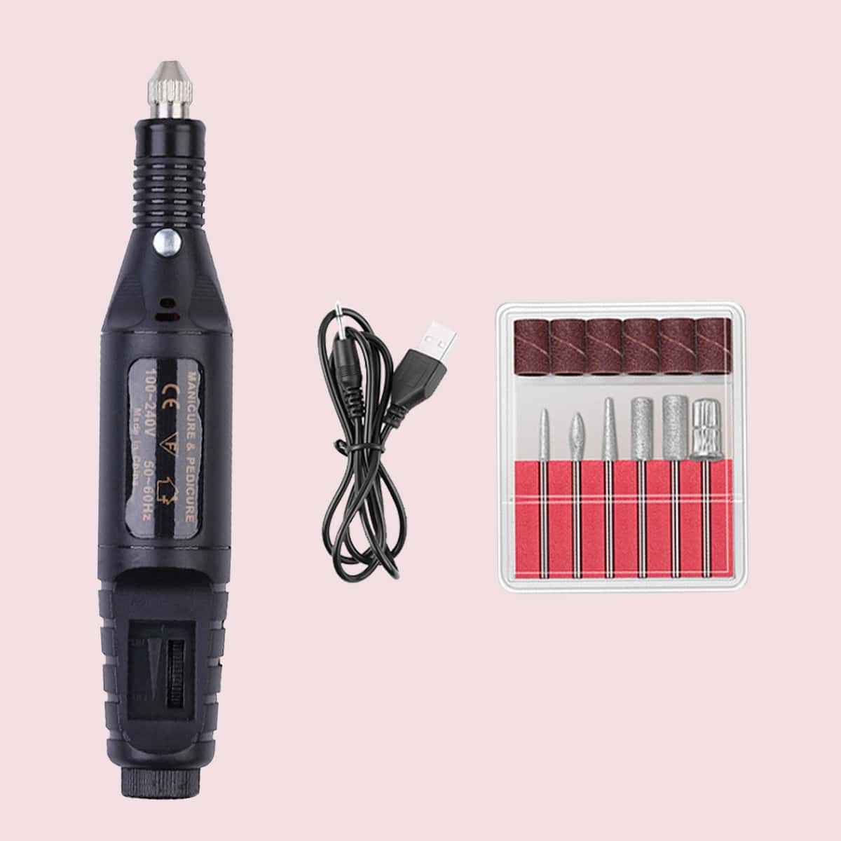 

1pc Nail Polisher With 6pcs Polishing Heads, Black