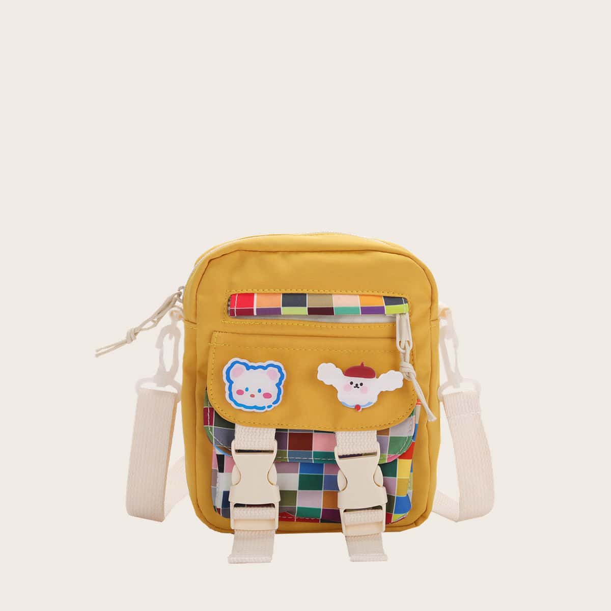 

Colorful Plaid Crossbody Bag, Yellow