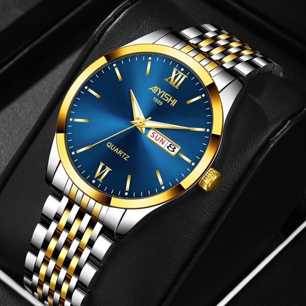 

Men Two Tone Strap Calender Quartz Watch