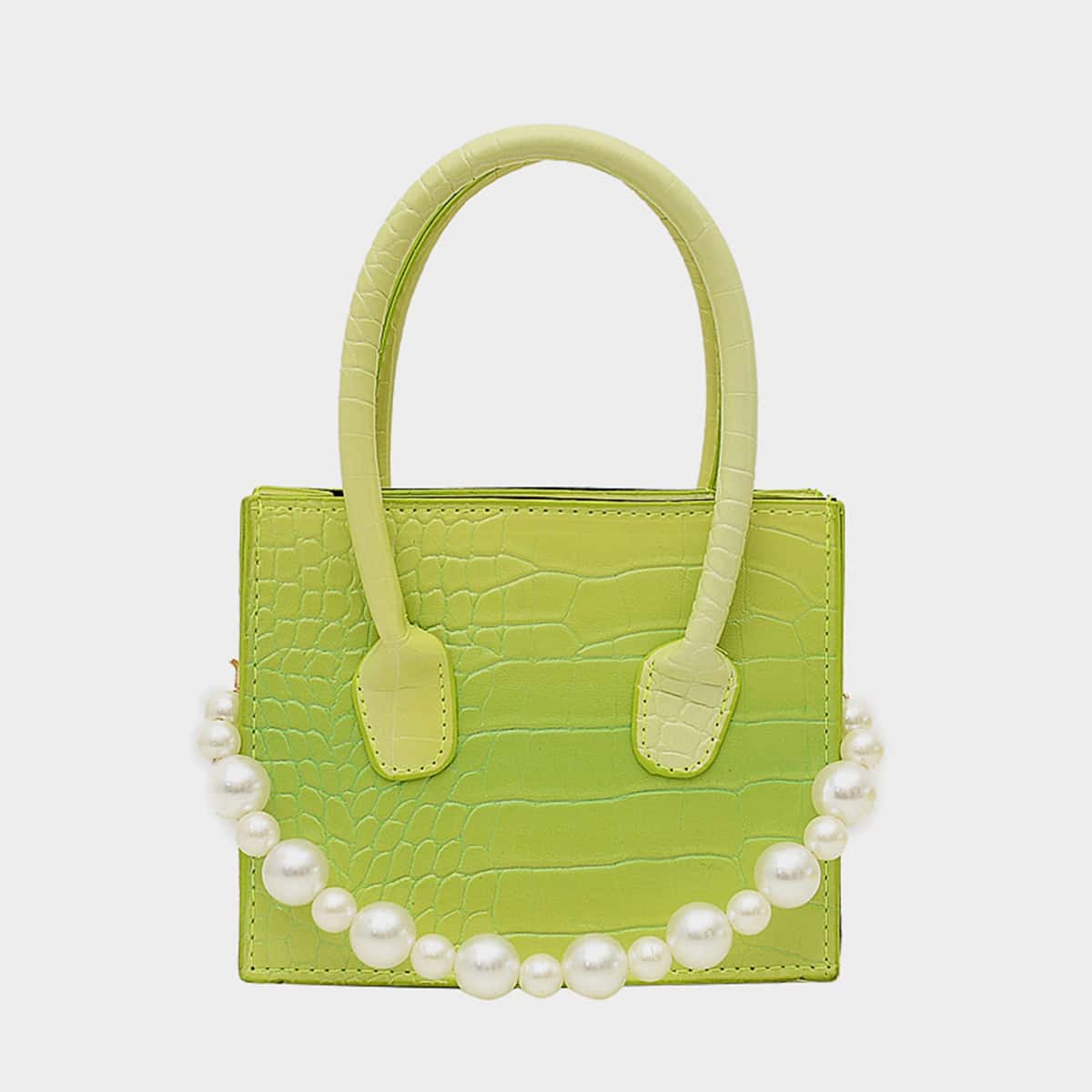 

Faux Pearl Croc Embossed Satchel Bag, Multicolor