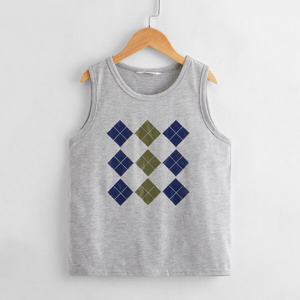 

Boys Argyle Print Tank Top, Light grey
