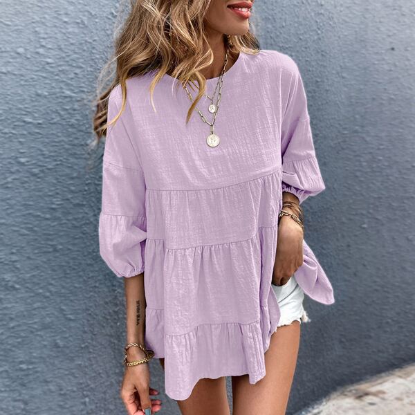 

Buttoned Keyhole Smock Blouse, Lilac purple
