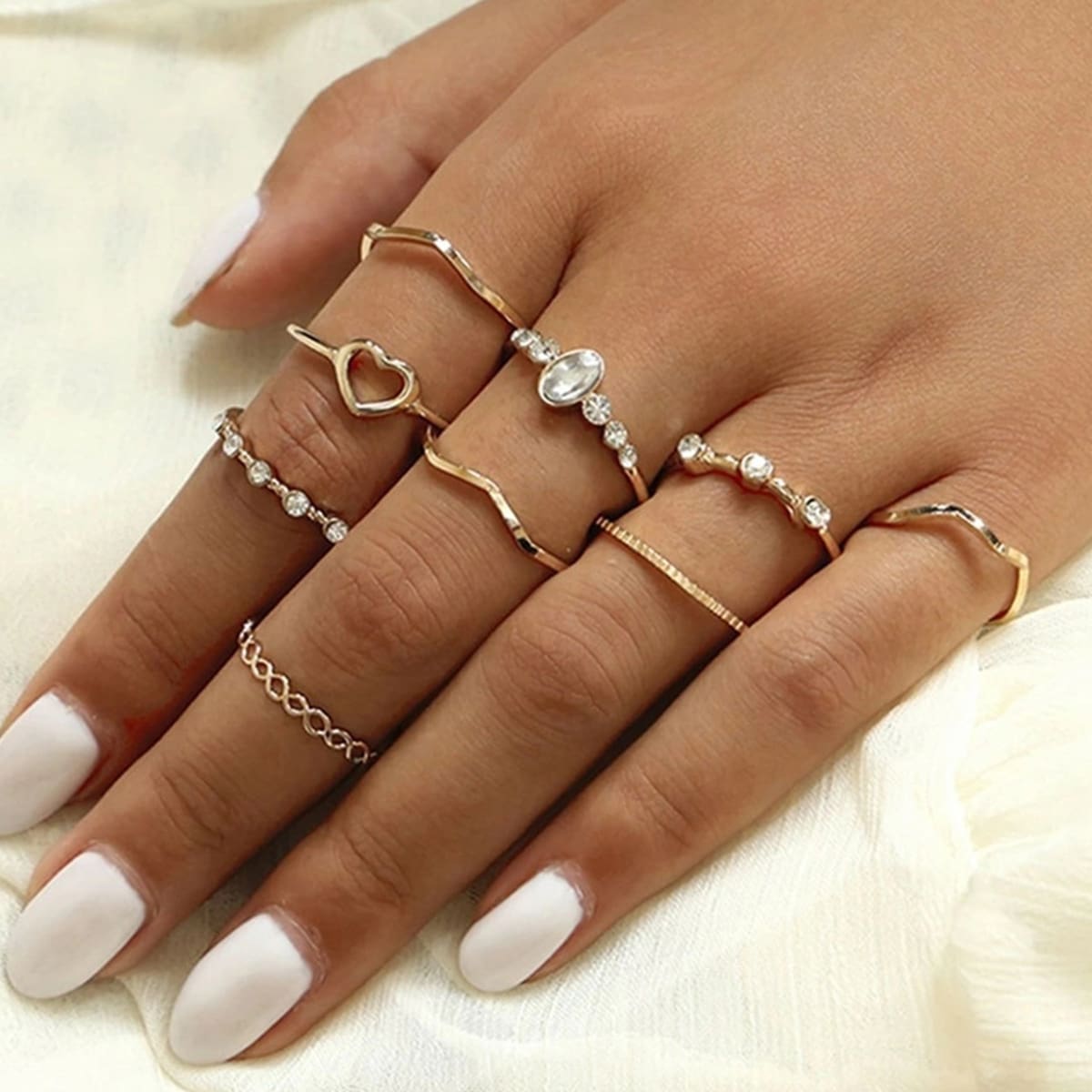 

9pcs Rhinestone Decor Ring, Gold