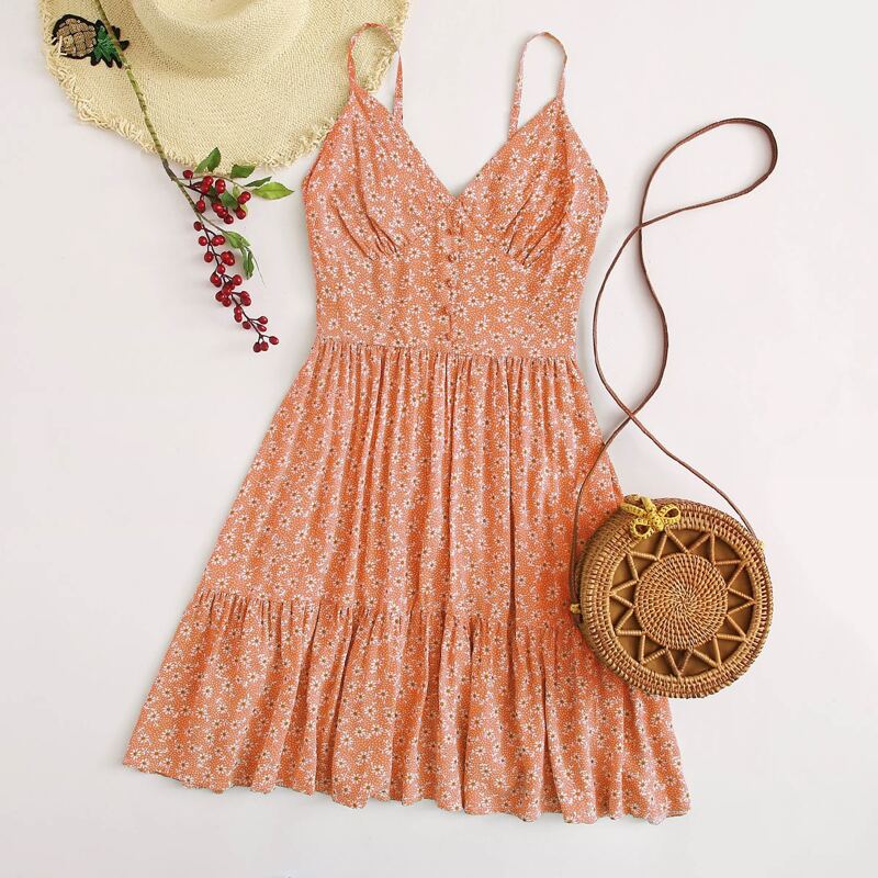 

Ditsy Flower Cami Dress, Coral orange