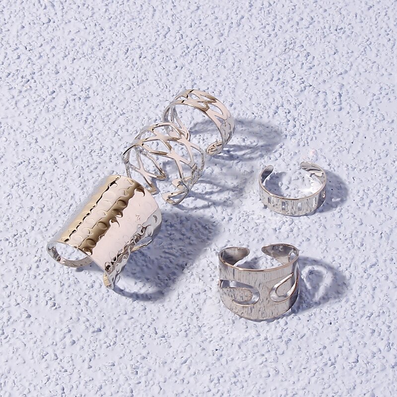 

5pcs Hollow Out Ring, Silver