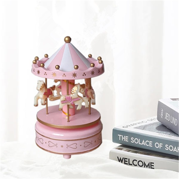 

1pc Carousel Shaped Music Box, Baby pink