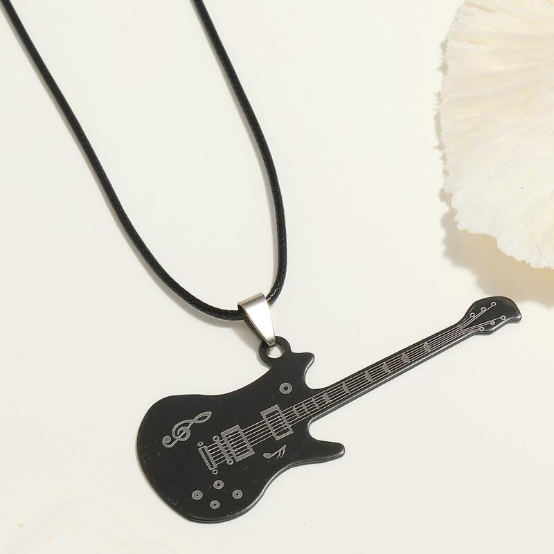 

Guitar Pendant Necklace, Black