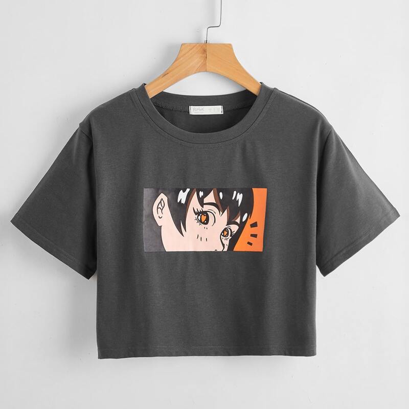 

Figure Graphic Crop Tee, Dark grey
