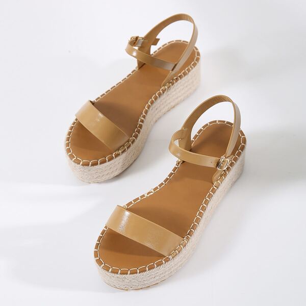 

Minimalist Espadrille Flatform Sandals, Brown