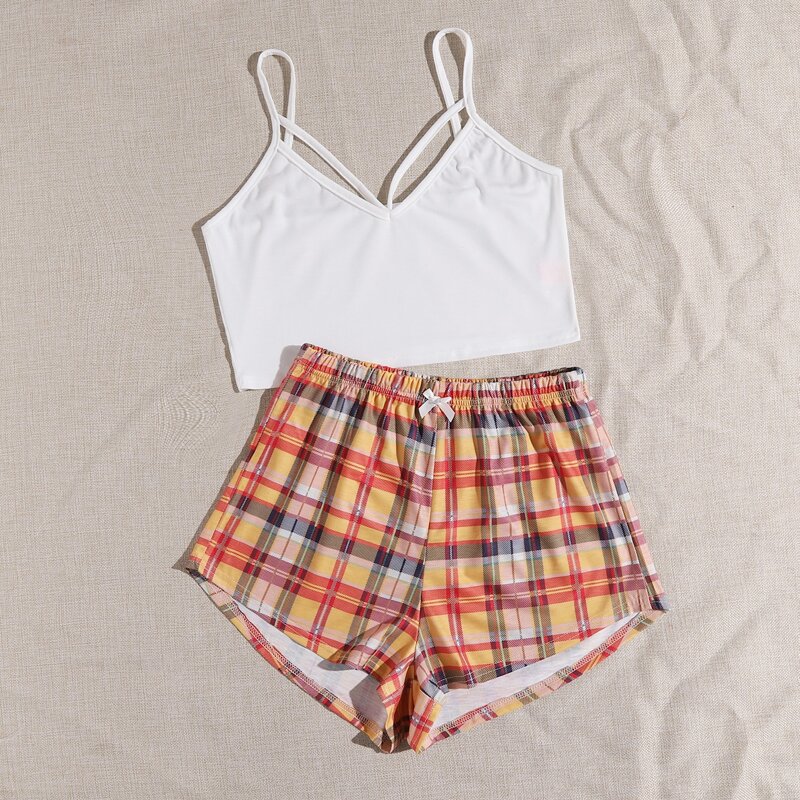

Cut Out Plaid Pajama Set, Multicolor