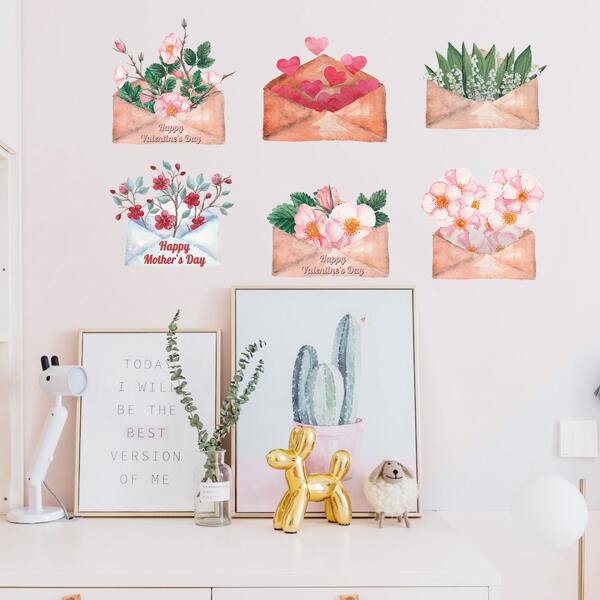 

Envelope & Floral Pattern Wall Sticker, Multicolor