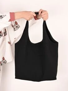 Canvas Shoulder Handbag For Women Lightweight Tote Bag For Beach, Shopping, Travel Large Shoulder Bag/Vest Backpack & Long-Lasting Shopping BagMinimalist, Casual, PreppySolid ColorPortable, Large Capcity For Teacher Gifts, For College Students, For Woman, For GirlBack To School, Outdoors, Travel, Outings, Holiday, Beach, Gift Bag School Bag, Large Capacity, Lightweight, Portable, Suitable For Teen Girls Women College Students, Perfect For Back To School, College, Middle School, High School - Black - View 4