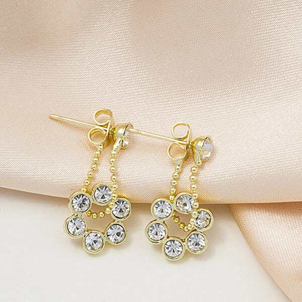 

Rhinestone Decor Earrings, Gold