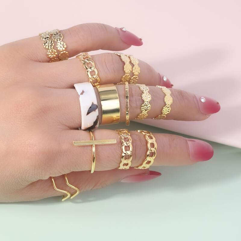

14pcs Floral Design Ring, Gold