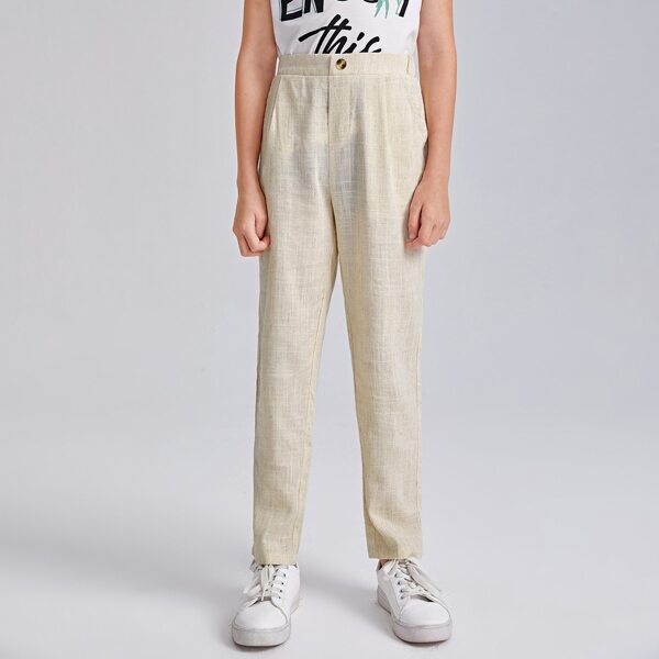 

Boys Slant Pocket Solid Pants, Beige