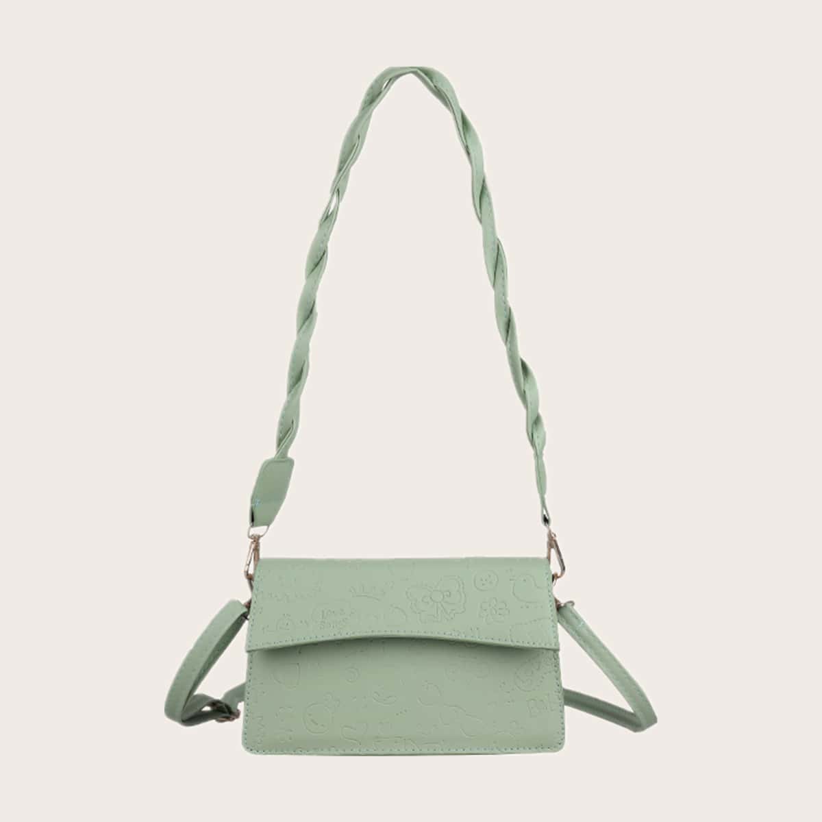 

Cartoon Embossed Crossbody Bag, Mint green