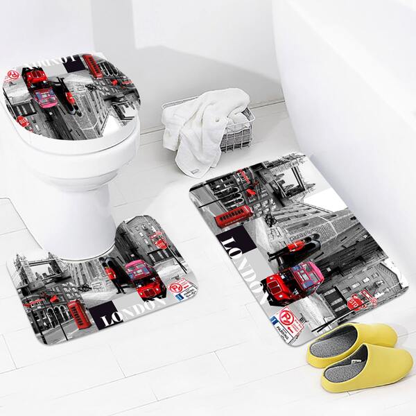 

1pc Building Pattern Non-slip Bath Mat, Multicolor