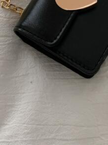 Mini Metal Heart Decor Flap Chain Bag - Black - View 3