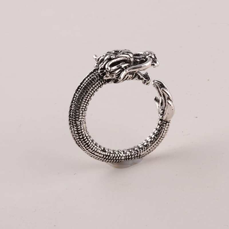 

Guys Dragon Design Ring, Antique silver