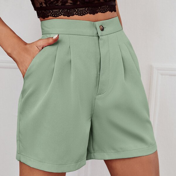 

Solid Slant Pocket Wide Leg Shorts, Mint green