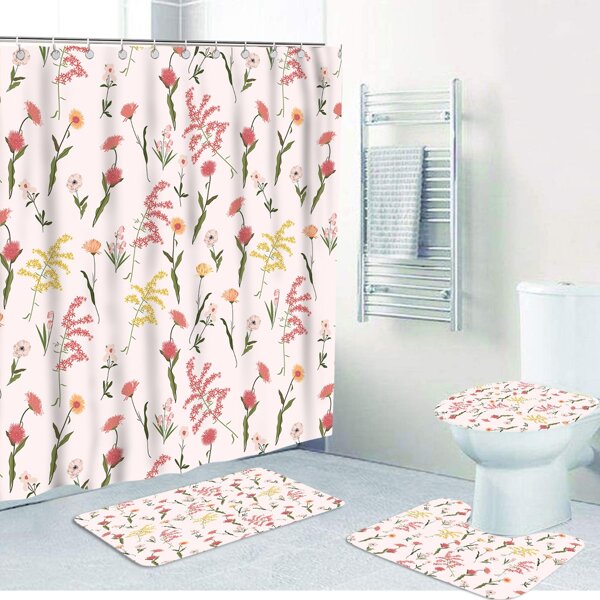 

1pc Flower Print Anti-slip Mat Or Shower Curtain, Multicolor