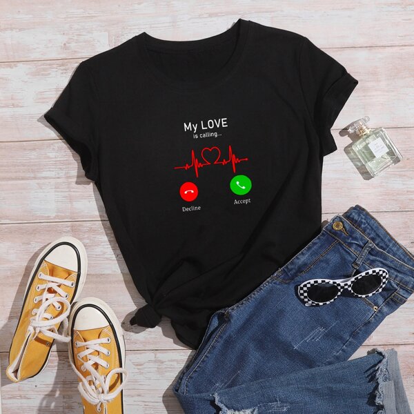 

Heart And Slogan Graphic Tee, Black