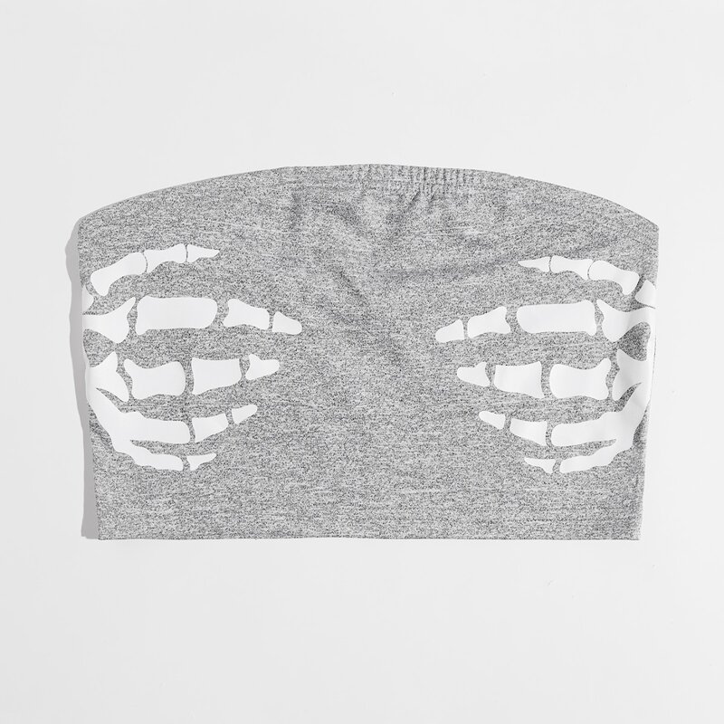 

Skeleton Graphic Crop Tube Top, Light grey