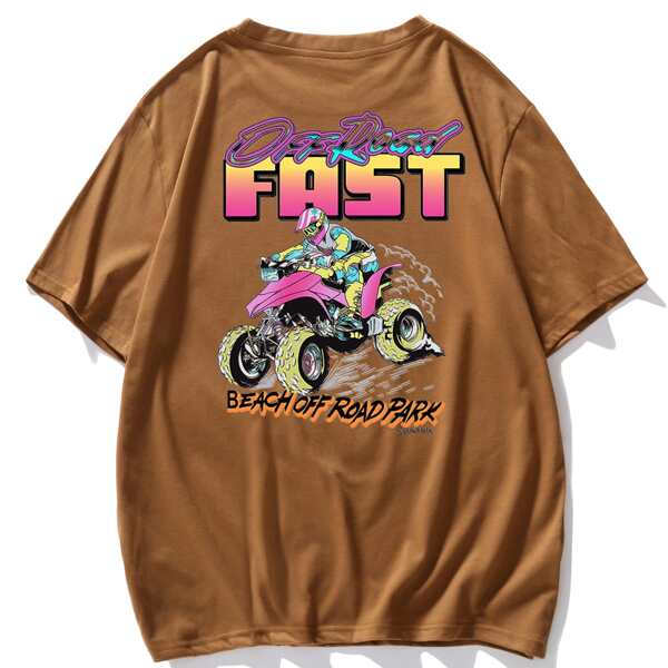 

Men Cartoon And Letter Graphic Tee, Coffee brown