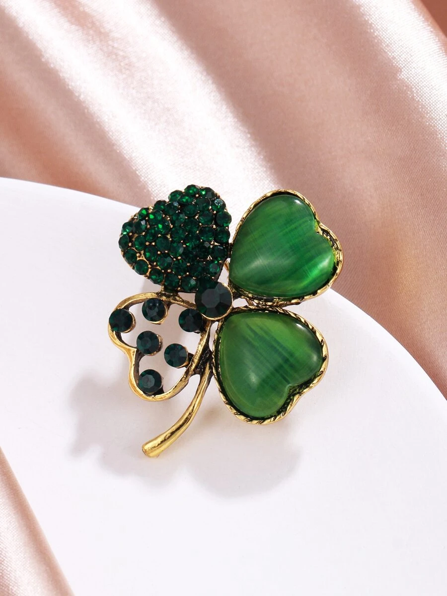 四葉草設計胸針 - 綠色 - 查看 1