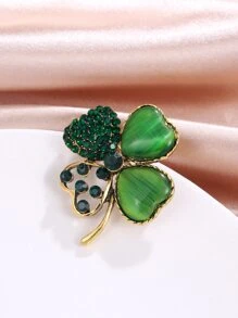 四葉草設計胸針 - 綠色 - 查看 3