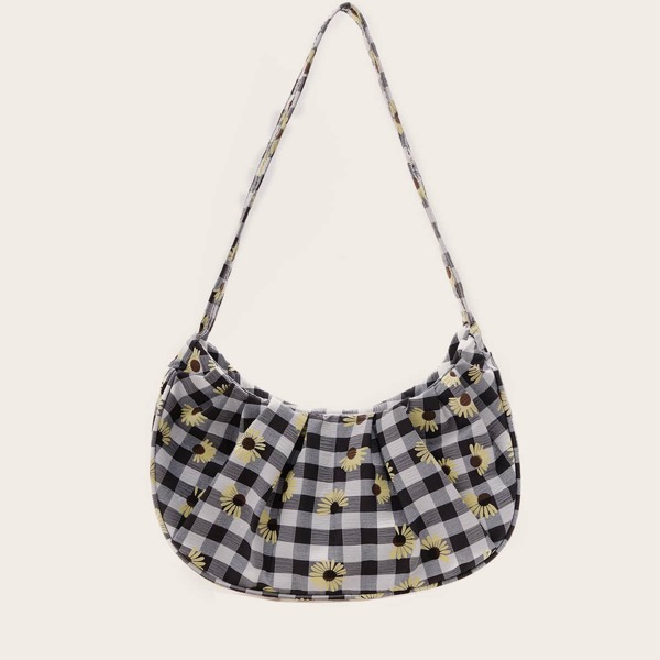 

Daisy Floral & Gingham Pattern Baguette Bag, Multicolor