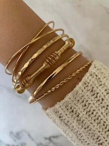 3/4/5pcs Rhombus Braided Basic Cross Bangle Bracelets, Suitable For Men And Women, Daily Wear - Yellow Gold - View 1