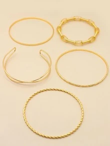 3/4/5pcs Rhombus Braided Basic Cross Bangle Bracelets, Suitable For Men And Women, Daily Wear - Yellow Gold - View 2