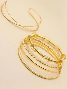 3/4/5pcs Rhombus Braided Basic Cross Bangle Bracelets, Suitable For Men And Women, Daily Wear - Yellow Gold - View 3