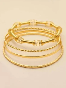 3/4/5pcs Rhombus Braided Basic Cross Bangle Bracelets, Suitable For Men And Women, Daily Wear - Yellow Gold - View 4