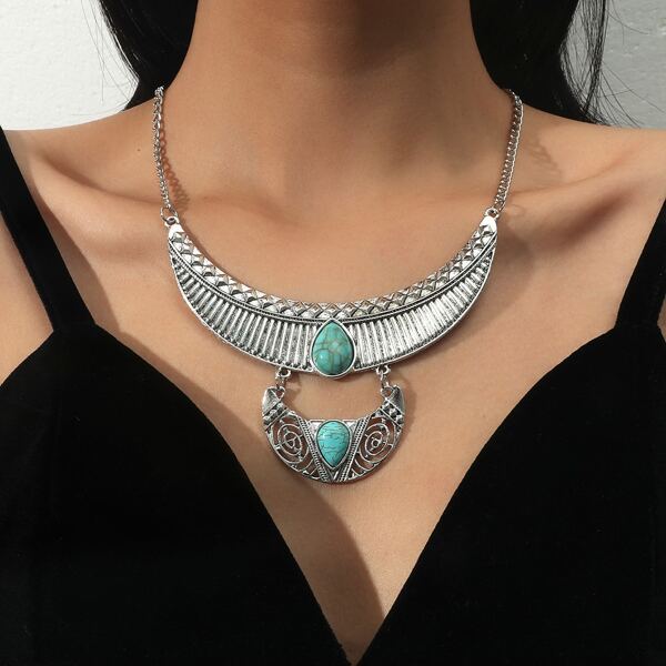 

1pc Vintage Necklace, Blue