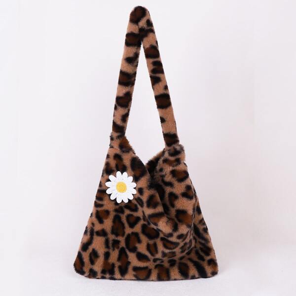 

Floral Decor Leopard Fluffy Shoulder Bag, Multicolor