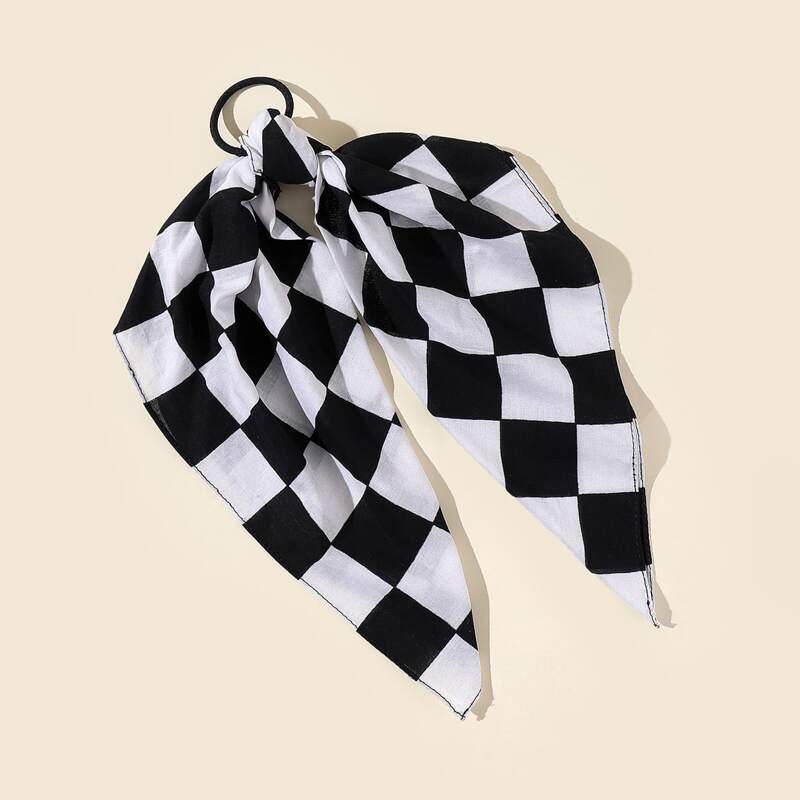 

1pc Hair Tie & 1pc Scarf, Black and white