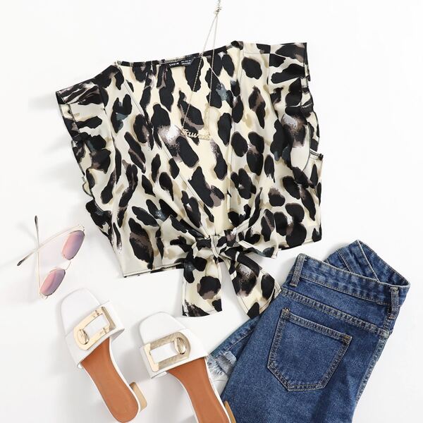 

All Over Print Tie Front Top, Multicolor