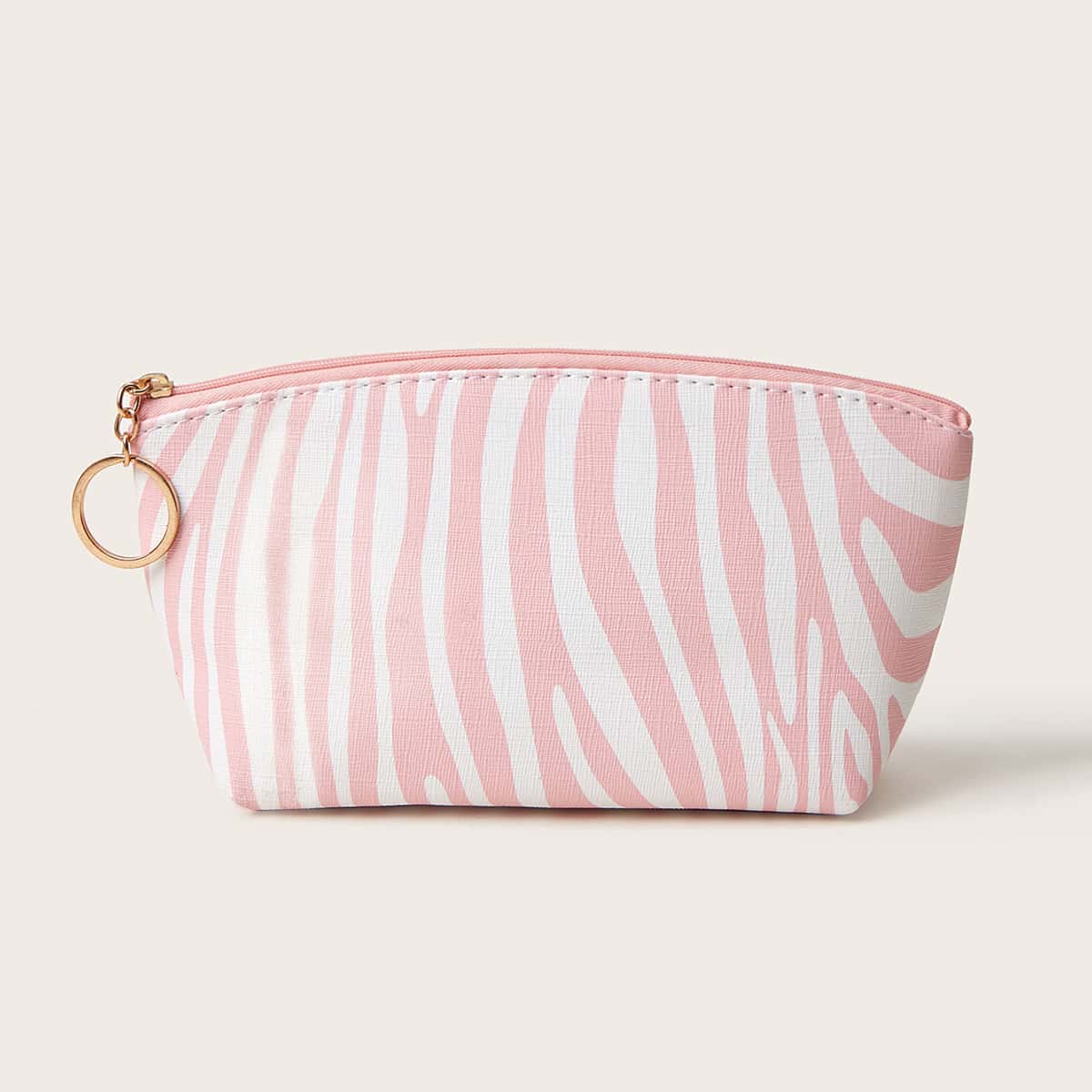 

Zebra Striped Zipper Makeup Bag, Pink
