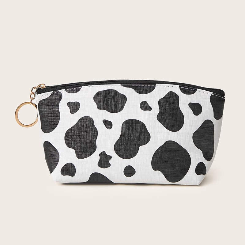 

Cow Pattern Zipper Makeup Bag, Black and white
