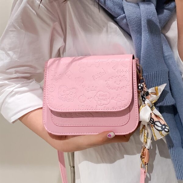 

Cartoon Embossed Scarf Decor Crossbody Bag, Pink