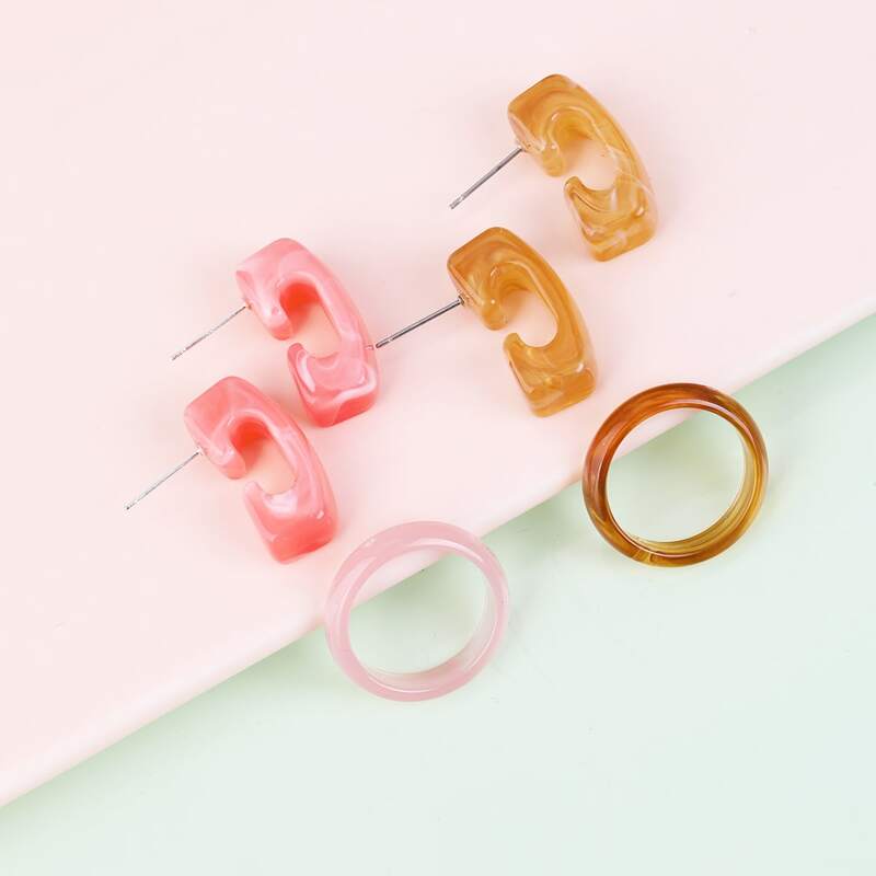 

6pcs Simple Resin Jewelry Set, Multicolor