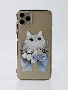 Floral Cat Print Phone Case - Clear - View 4