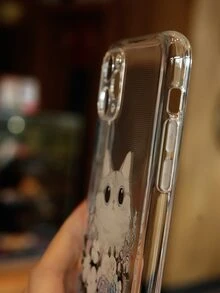 Floral Cat Print Phone Case - Clear - View 5