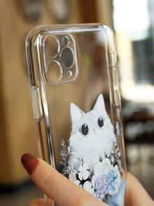 Floral Cat Print Phone Case - Clear - View 6